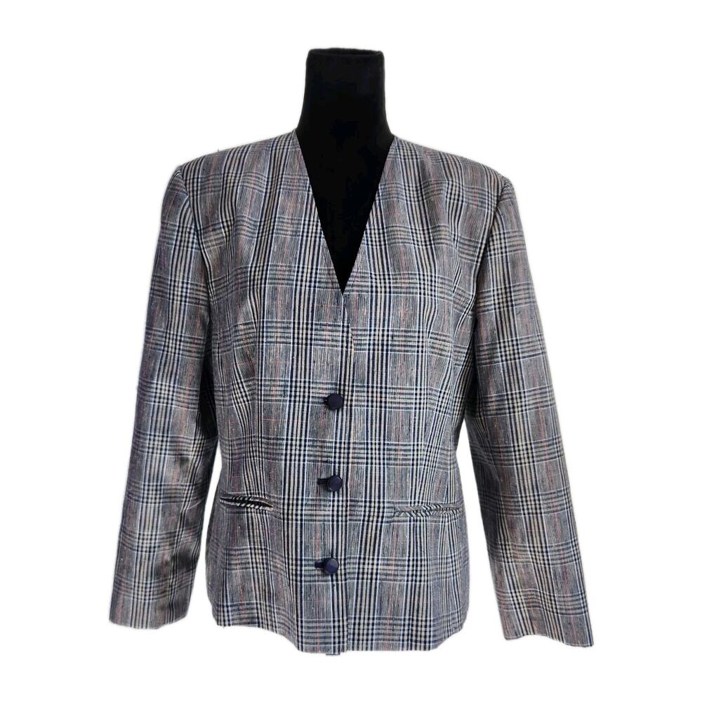 Pendleton Country Sophisticates Women's Plaid Silk Blend Blazer Jacket Sz 16